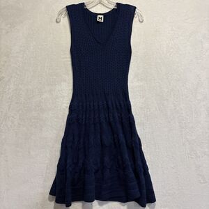 M Missoni Navy Blue Zig Zag Chevron Knit V Neck Sleeveless Dress Women's Size 44
